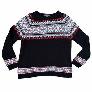 VTG Northern Isles Womens L Black Gray Red Fair Isle Pullover Crewneck Sweater